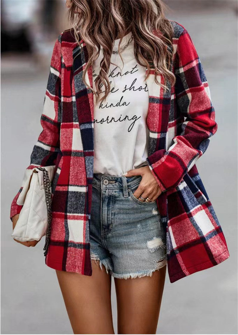 Damen trendige Wolljacke mit Karomuster R&B