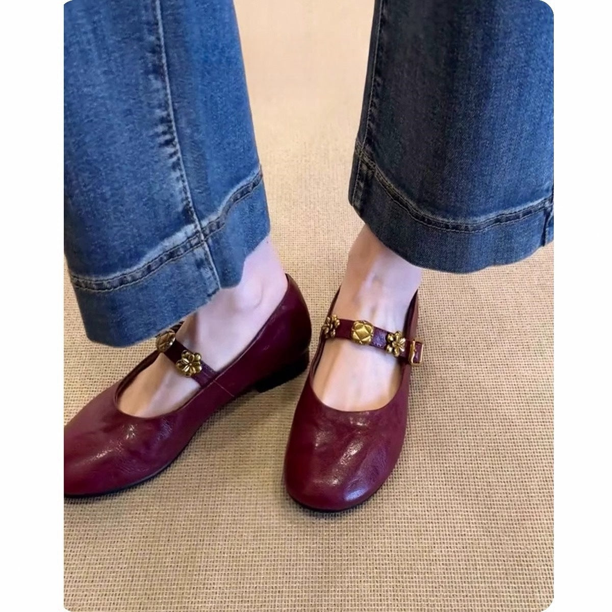 Damen elegante Ballerinas mit modischem Blüten-Akzent R&B