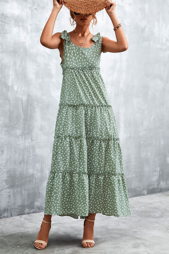 Damen Maxikleid mit verspieltem Volant und zartem Muster R&B