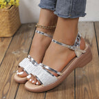 Damen Komfortable Wedgesandalen mit verstellbaren Riemen und schimmernden Akzenten R&B
