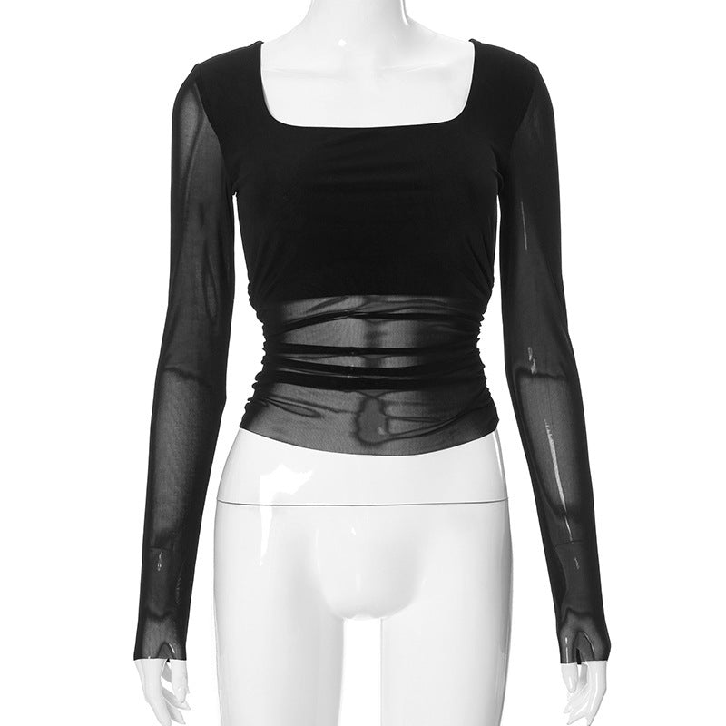 Damen Langarmoberteil mit gerafftem Design und elegantem Quadrat-Ausschnitt R&B