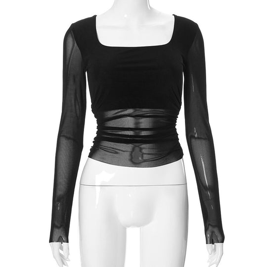 Damen Langarmoberteil mit gerafftem Design und elegantem Quadrat-Ausschnitt R&B
