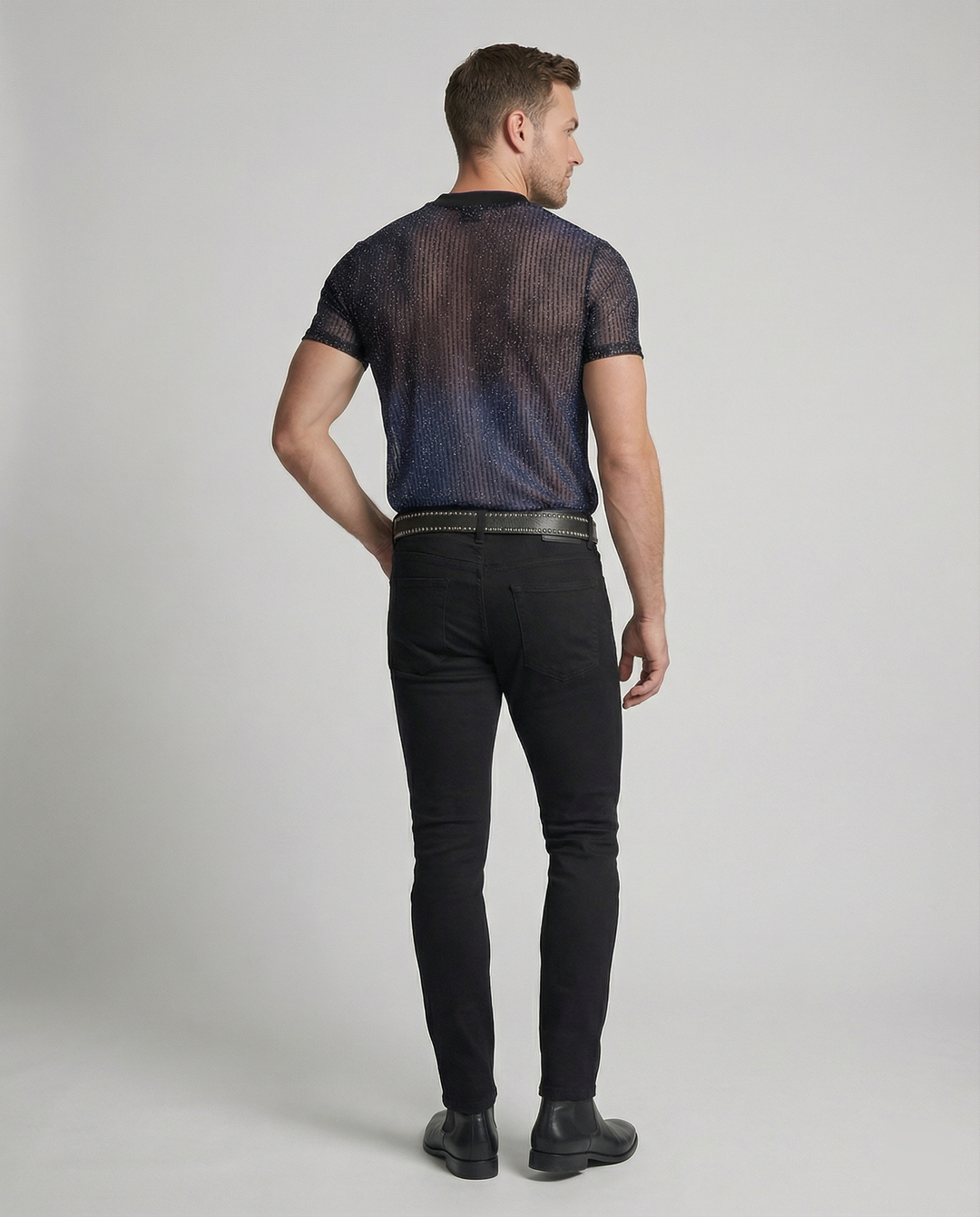 Herren Hochwertiges Mesh-T-Shirt mit glitzerndem Effekt R&B