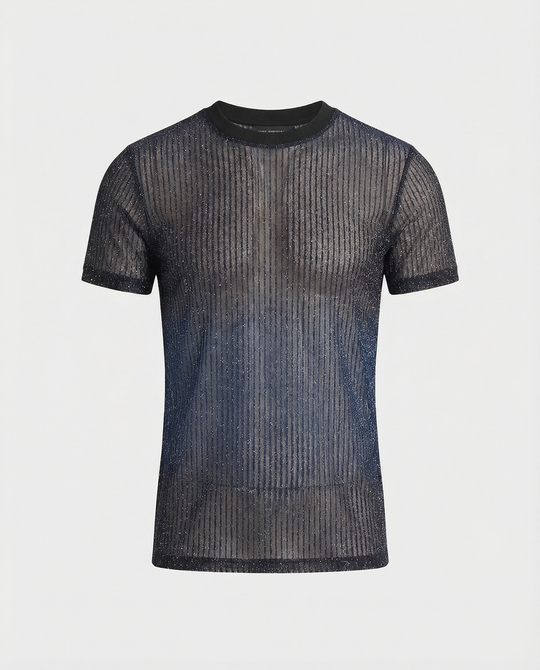 Herren Hochwertiges Mesh-T-Shirt mit glitzerndem Effekt R&B