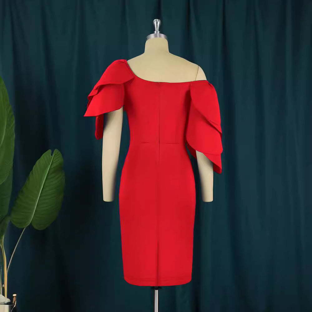 Damen figurbetontes Kleid mit asymmetrischen Rüschen R&B