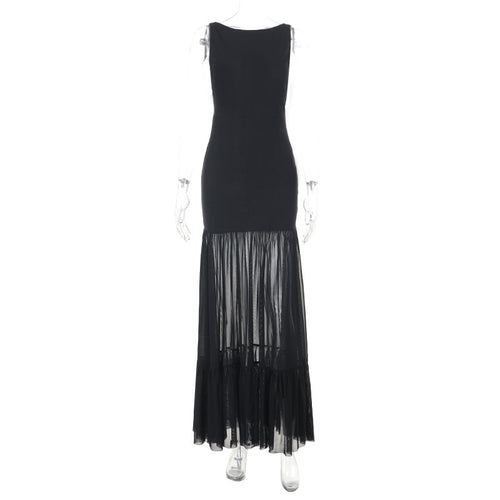 Damen Elegantes Maxikleid mit transparenten Einsätzen und Rüschendetails R&B