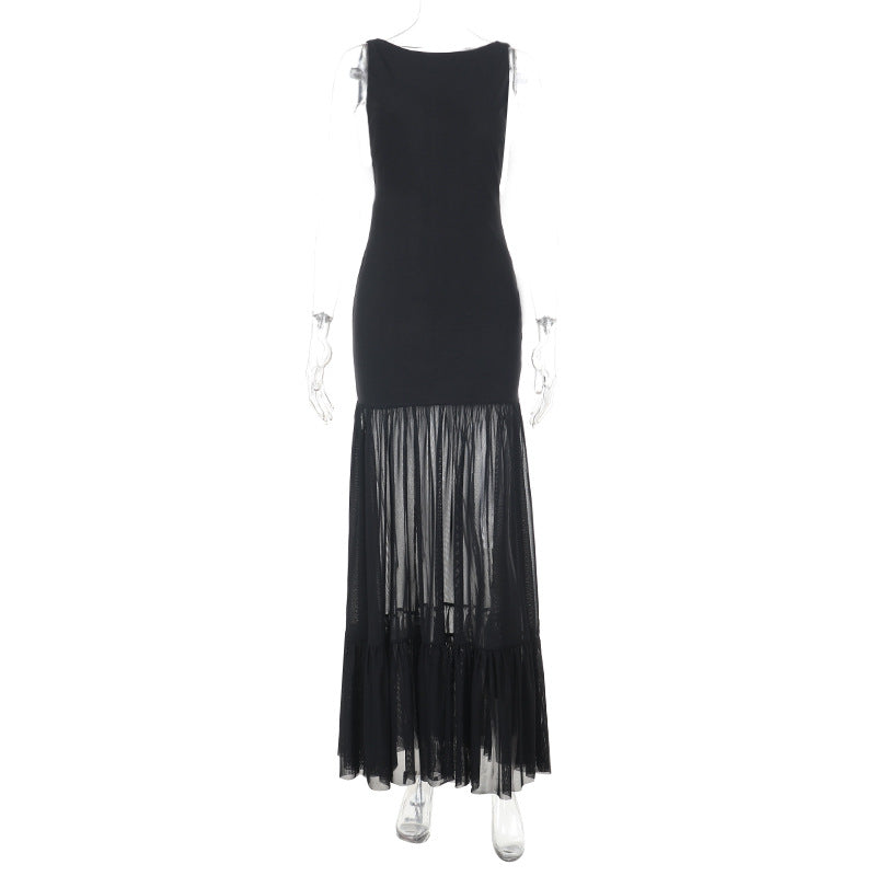 Damen Maxikleid mit transparentem unteren Saum R&B