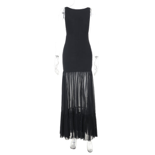 Damen Maxikleid mit transparentem unteren Saum R&B