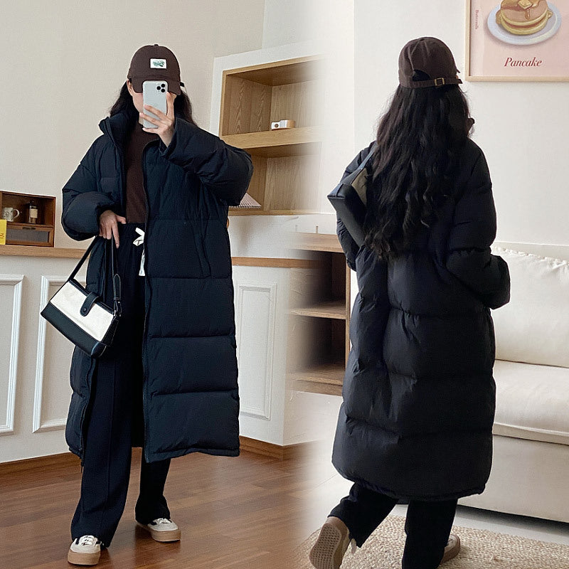 Damen Lange Pufferjacke mit Kapuze und voluminösem Schnitt R&B