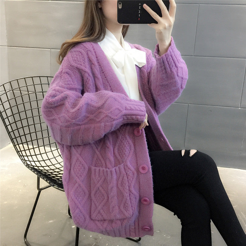 Damen Wabenstrick Oversized Cardigan mit Taschen und Knopfdetail R&B