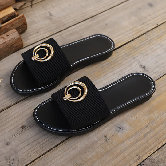 Damen Modische Slipper mit elegantem Metall-Detail und komfortablem Fußbett R&B