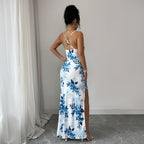 Damen Maxi-Kleid mit seitlichem Schlitz und blumigem Design R&B