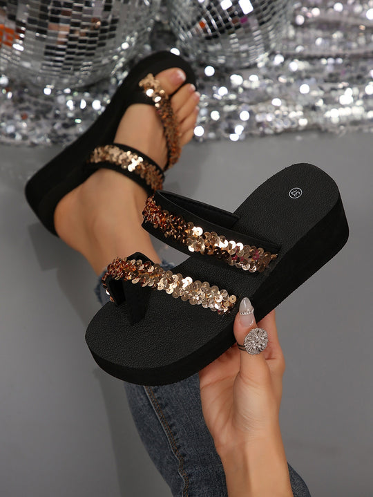 Damen Plateausandalen mit glitzernden Pailletten R&B
