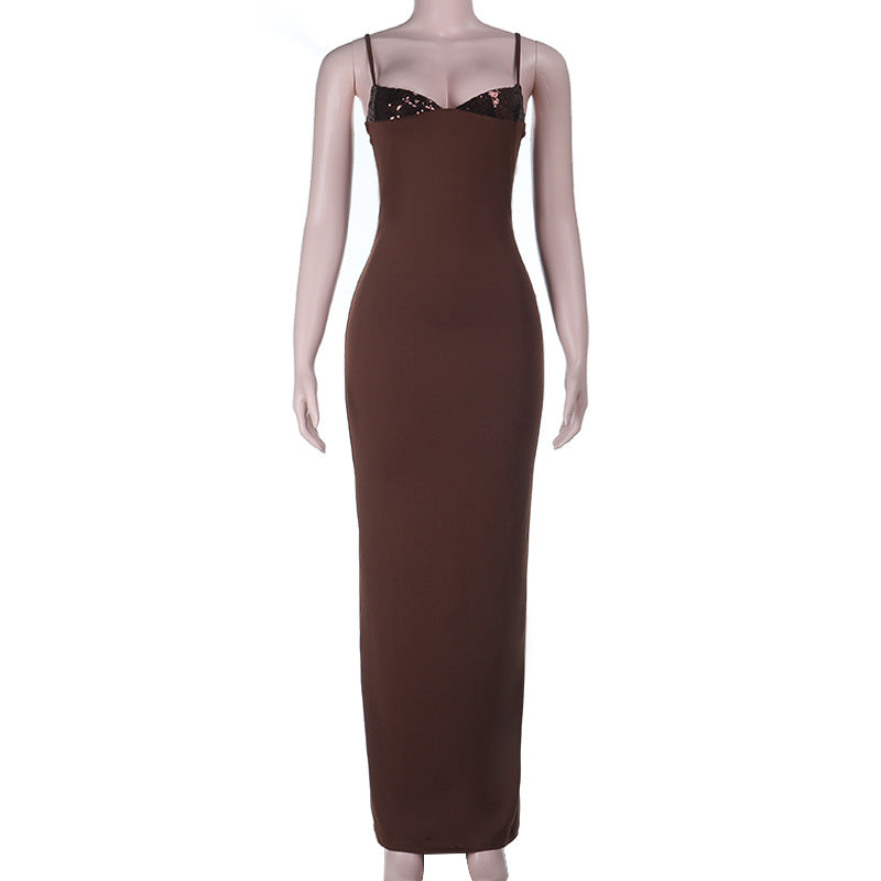Damen figurbetontes Maxikleid mit schimmerndem Oberteil