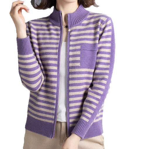 Damen Strickjacke mit Stehkragen und Reißverschluss R&B