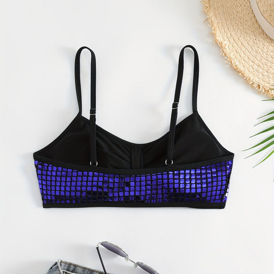 Damen Crop-Bikini-Top mit glitzerndem Netzdesign R&B