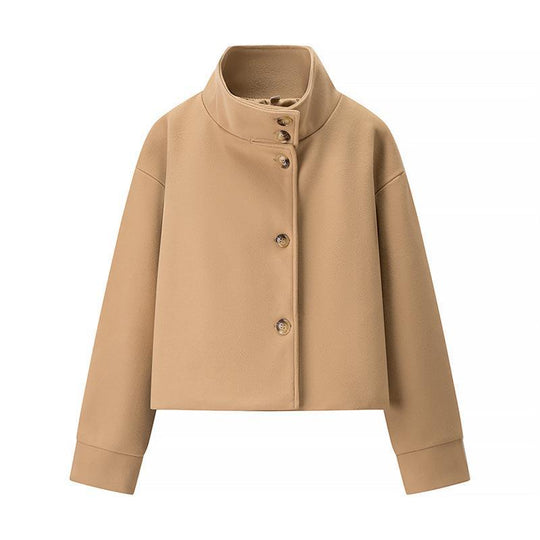 Damen modische Cropped-Jacke mit hohem Kragen und praktischen Knöpfen R&B