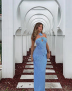 Damen Elegantes Maxikleid mit floralem Häkel-Design R&B