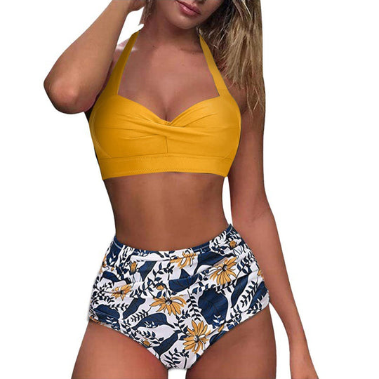 Damen Hochtaillierter Karobikini mit gerafftem Oberteil R&B