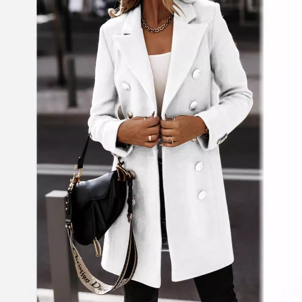 Damen eleganter Wollmantel mit doppelter Knopfleiste R&B