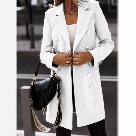 Damen eleganter Wollmantel mit doppelter Knopfleiste R&B