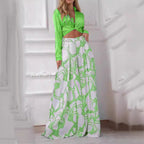 Damen elegantes Wickeloberteil mit langem Ärmel und Maxi-Rock R&B