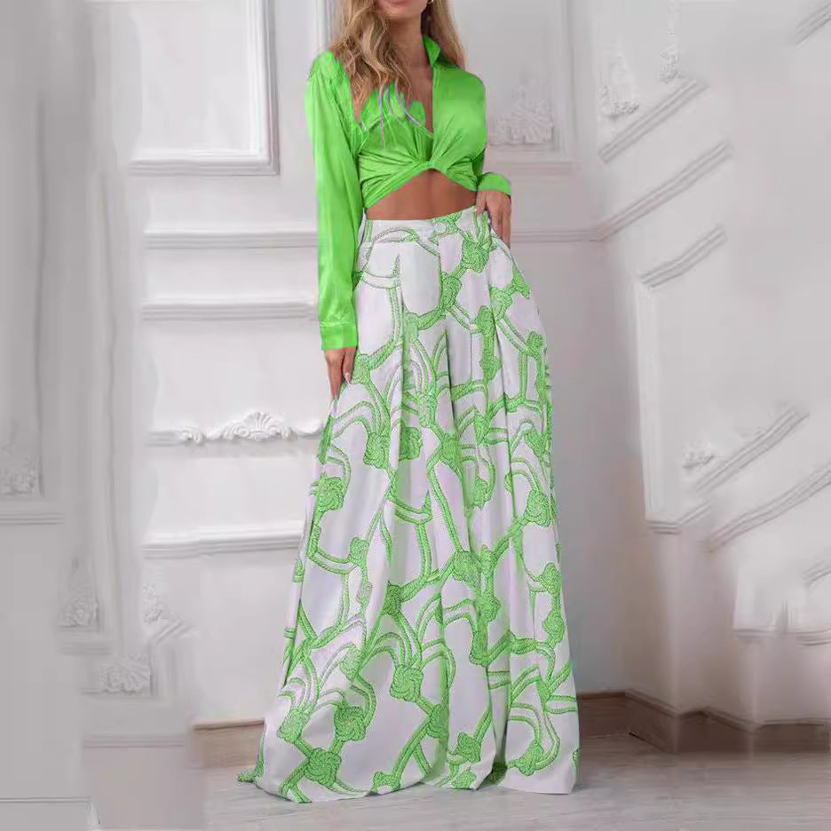 Damen elegantes Wickeloberteil mit langem Ärmel und Maxi-Rock R&B