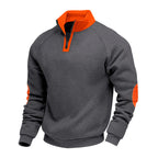 Herren modischer Sweatpullover mit halbem Reißverschluss und kontrastierenden Ellenbogenpatches R&B