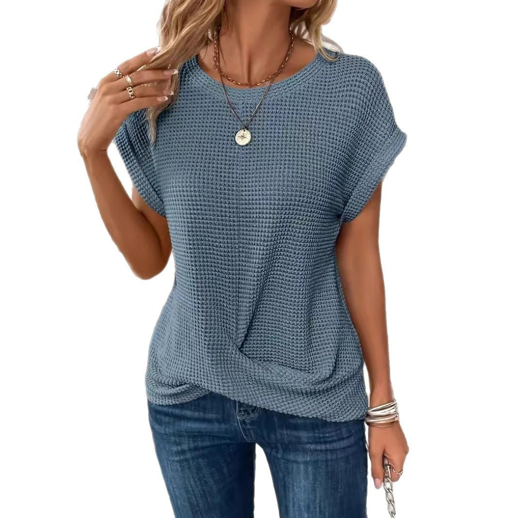 Damen lässiges Waffelpullover mit weichem Stoff und eleganten Ärmeln R&B