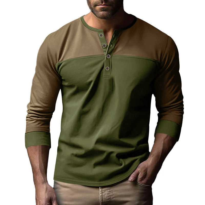 Herren Langarm-Henley-Shirt mit kontrastierenden Einsätzen R&B