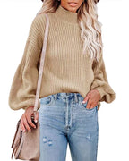 Damen Pullover mit voluminösen Ärmeln und feinem Rippstrick