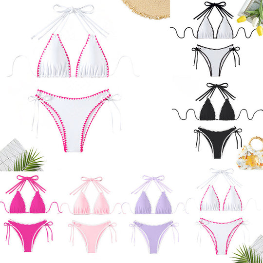 Damen Triangel-Bikini mit verspielten Kontrastnähten R&B