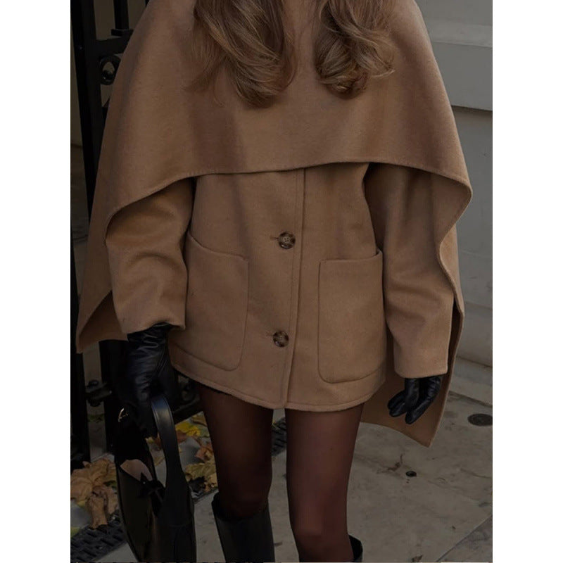 Damen elegante Wolljacke mit übergroßem Kragen R&B