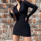 Damen lässiges Minikleid mit Stehkragen und seitlichen Reißverschlüssen R&B