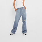Damen Schlagjeans mit hohem Bund und Destroyed-Akzenten