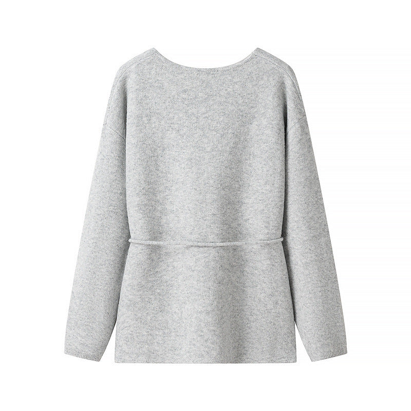 Damen Kuscheliger Strickcardigan mit tiefem V-Ausschnitt und Taillenkordel R&B