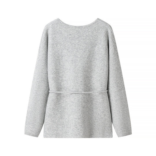 Damen Kuscheliger Strickcardigan mit tiefem V-Ausschnitt und Taillenkordel R&B