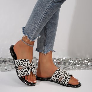 Damen bequeme Slides mit modischem Leopardenmuster und funkelnden Akzenten R&B