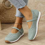 Damen bequeme und atmungsaktive Ballerinas mit Riemen und perforiertem Design R&B