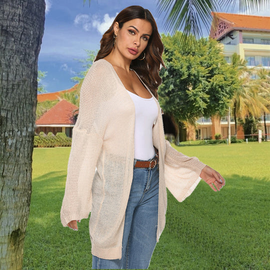 Damen luftiger Strickcardigan mit offenen Seiten und weiten Ärmeln R&B