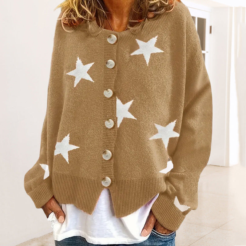 Damen modische Strickjacke mit Sternenmuster und Knopfdetails R&B