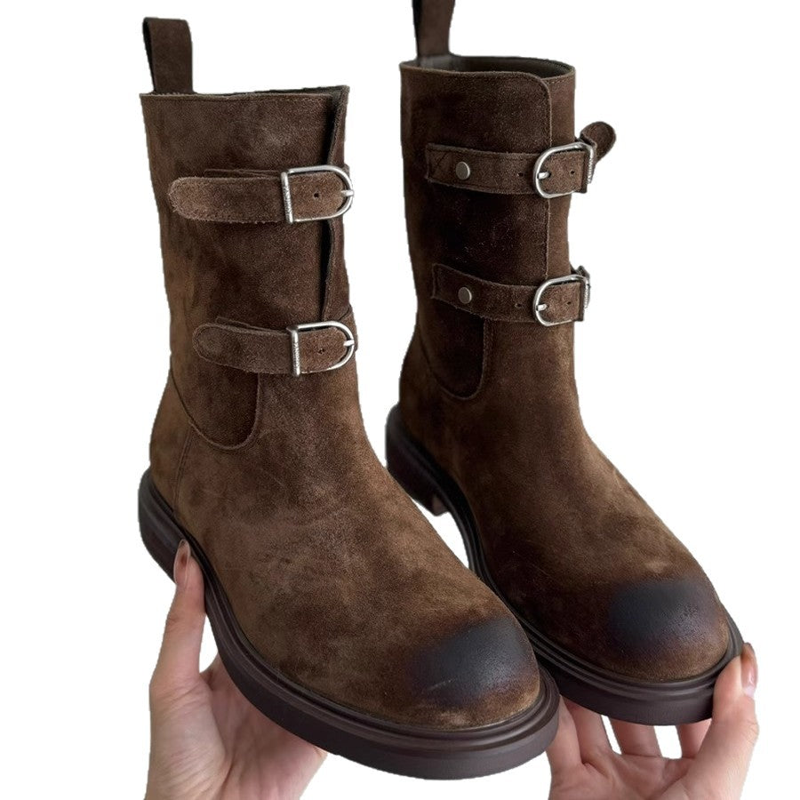 Damen Stiefeletten mit modischem Schnallenverschluss und robustem Profil