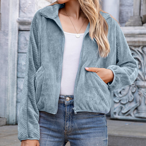 Damen Fleecejacke mit hohem Kragen und praktischen Taschen R&B