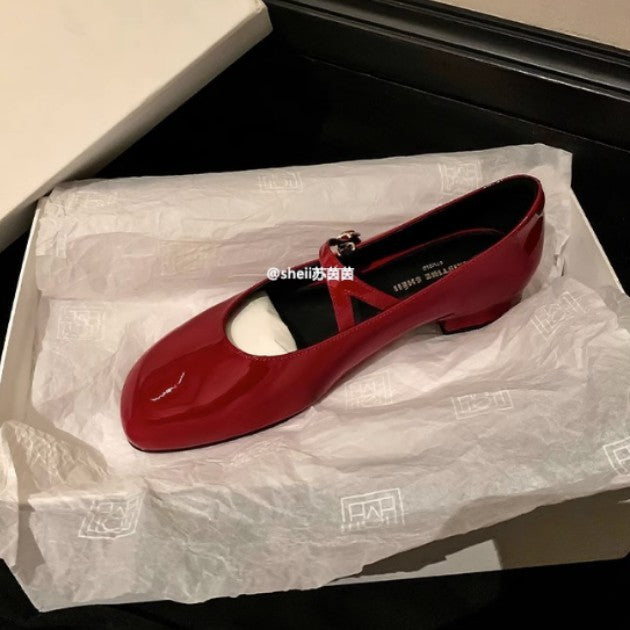 Damen elegante Ballerinas mit dekorativem Riemendesign und komfortablem Blockabsatz