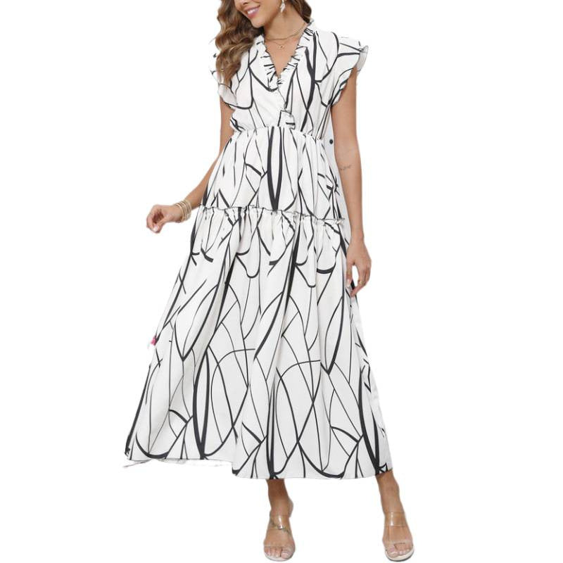 Damen Maxikleid mit grafischem Muster und voluminösen Ärmeln R&B