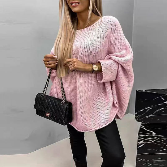 Damen Lockere Strick-Poncho mit weit geschnittenen Ärmeln R&B