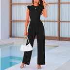 Damen eleganter Jumpsuit mit Puffärmeln und weitem Bein R&B