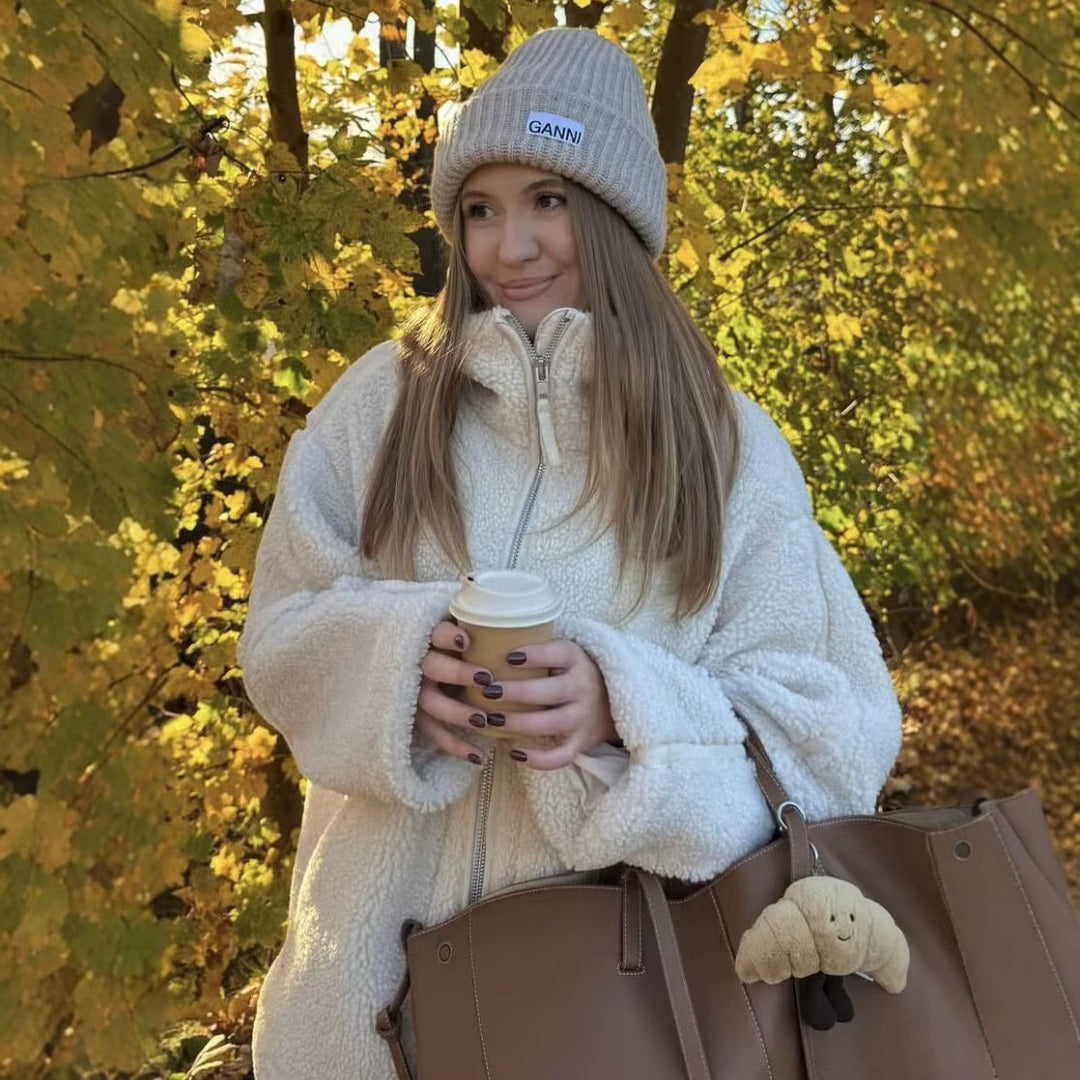 Damen kuschelige Fleecejacke mit hohem Kragen und praktischen Eingrifftaschen R&B