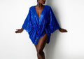 Damen Glitzerndes Kaftan Kleid mit tiefem V-Ausschnitt und voluminösen Ärmeln R&B
