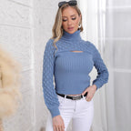 Damen Strickpullover mit modischen Ausschnitten und strukturierten Ärmeln R&B
